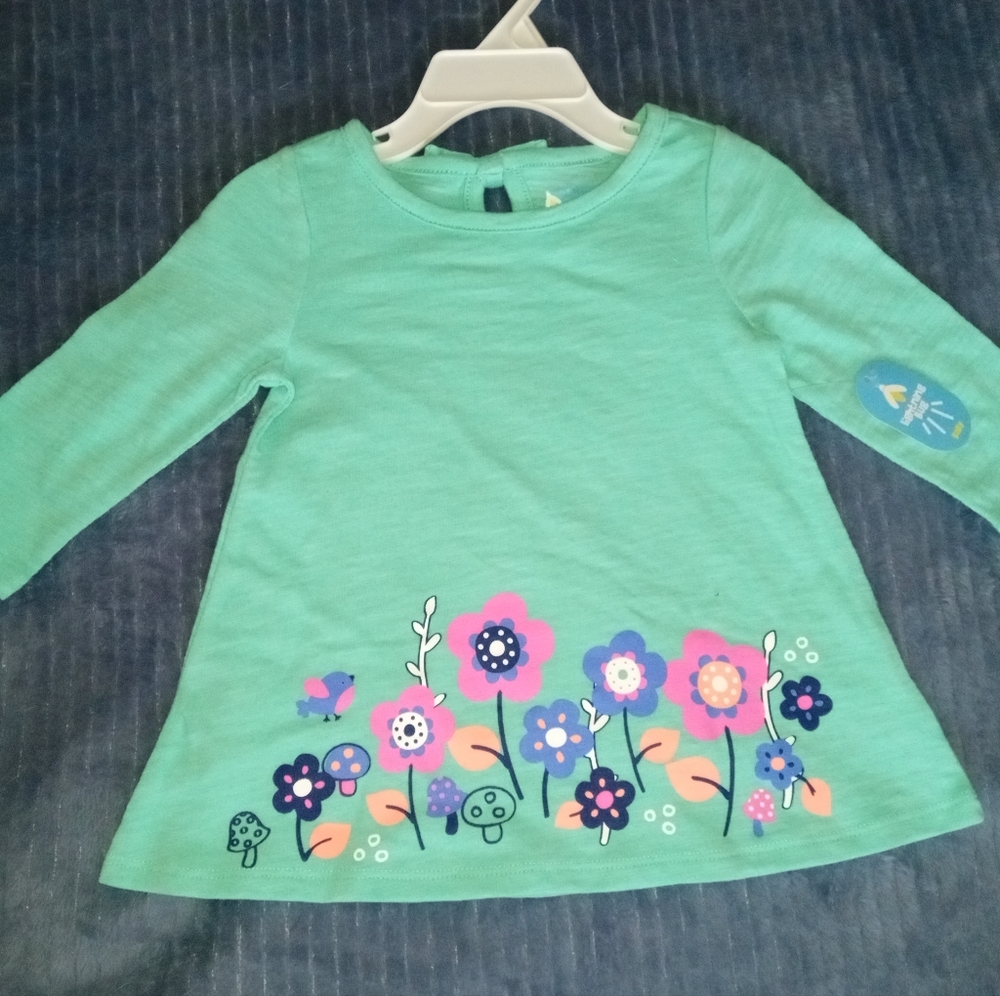 Lightning Bug Baby Teal Long Sleeve Floral Top Size 12 Months